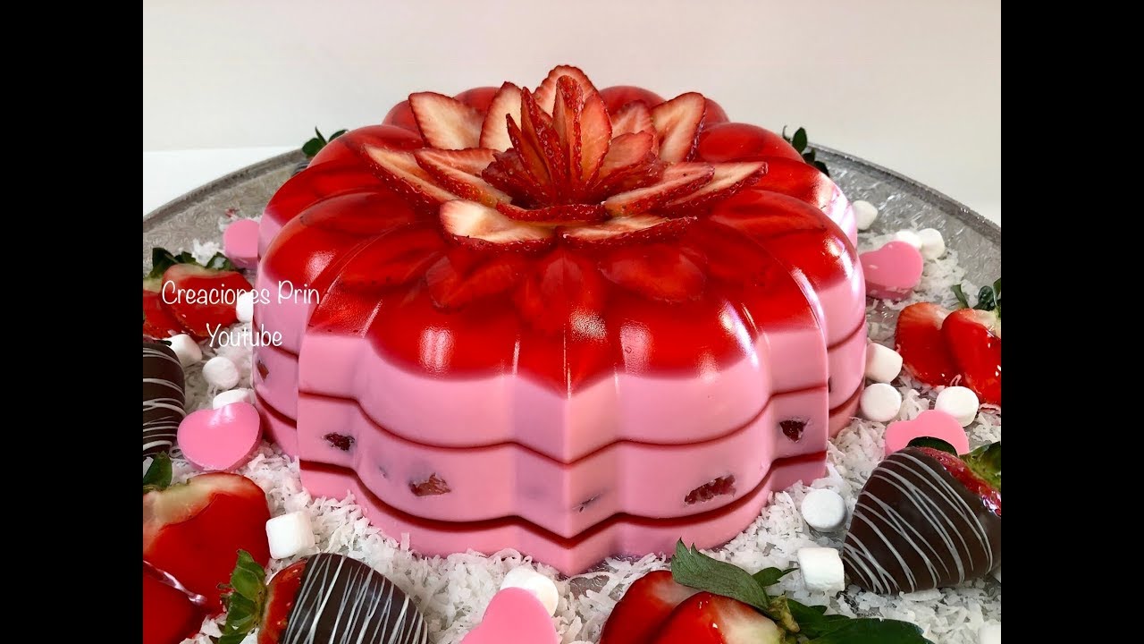 Gelatina de Fresa🍓con 3 leches y queso crema