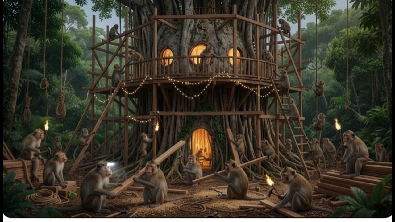 Camera Caught It! Monkeys Secretly Built a Shelter in the Village 4K