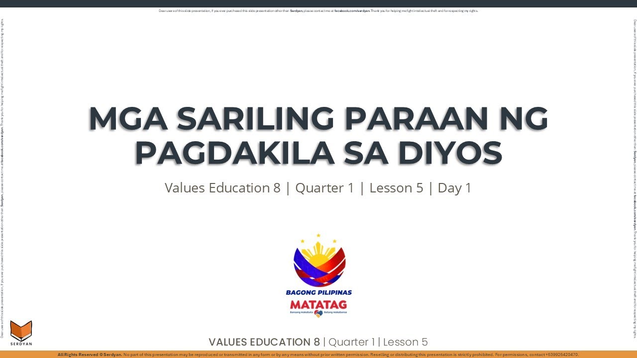 Values Education 8 - Q1W5D1 - Mga Sariling Paraan ng Pagdakila sa Diyos