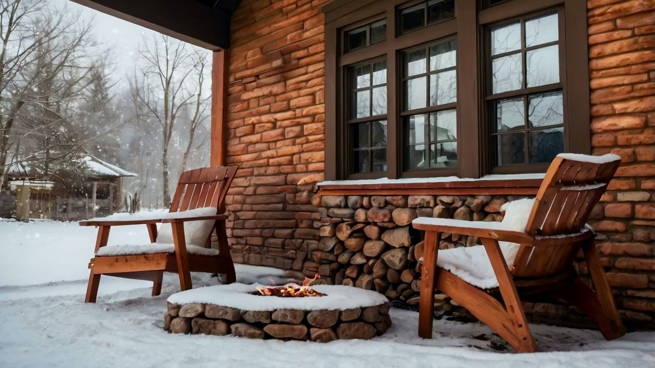 10 Hours Cozy Winter Porch ❄️🔥 | Fireplace & Snow Sounds for Sleep and Relaxation