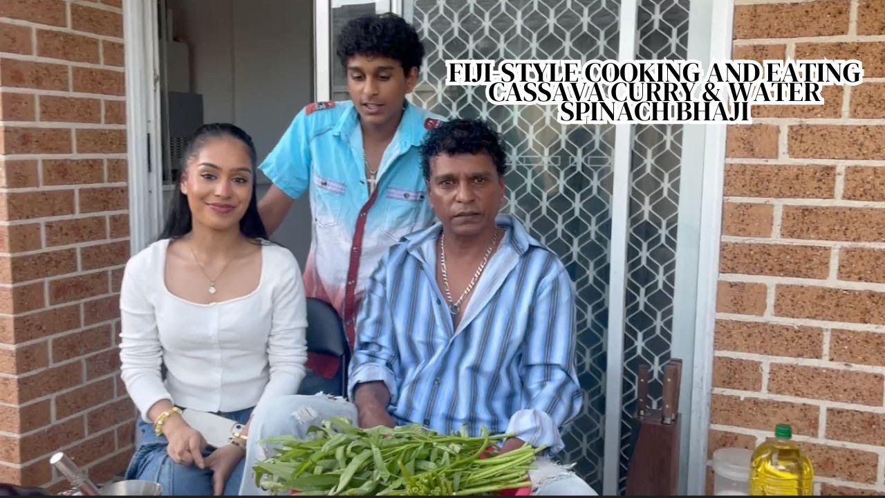 Cooking and Eating Fiji Style Cassava Curry & Water Spinach Bhaji
