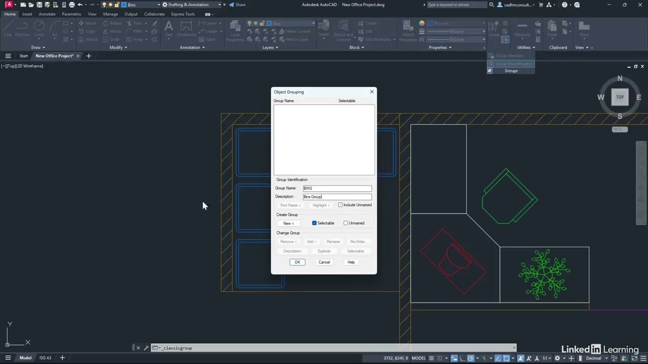 Using groups with geometry in AUTOCAD DAY 78