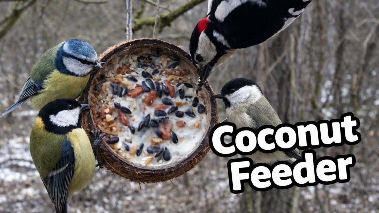 So Many Birds Love This Coconut Feeder! 🥥🐦 | Woodpecker, Blue Tits, Great Tits & More