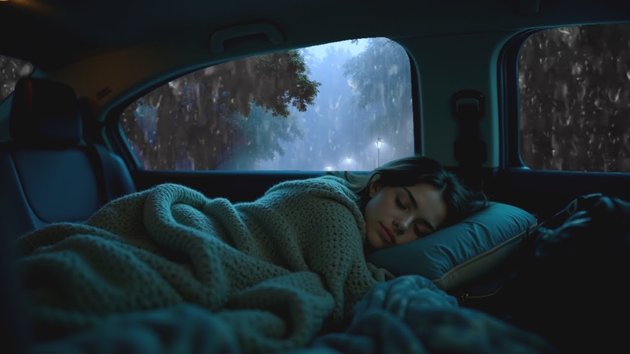 Fall Asleep Instantly with Heavy Rain & Thunder on a Car in Misty Night Forest