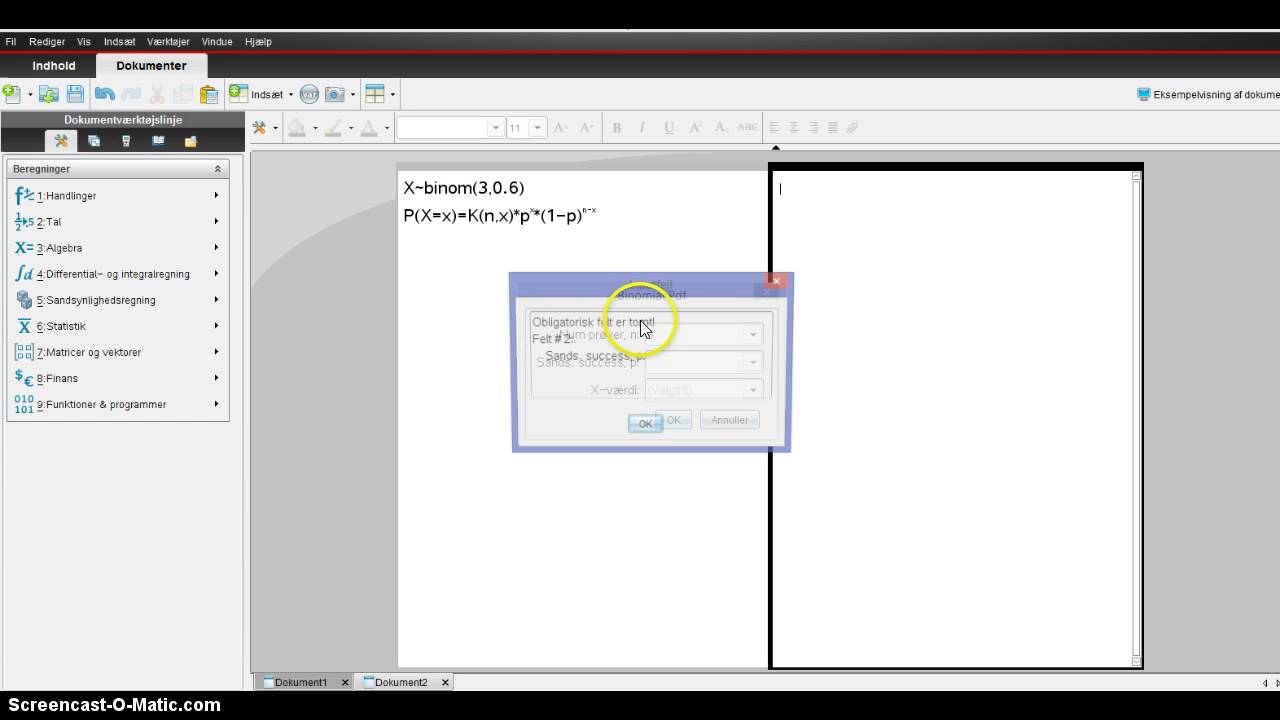 Sandsynlighedsfordeling i en binomialfordeling