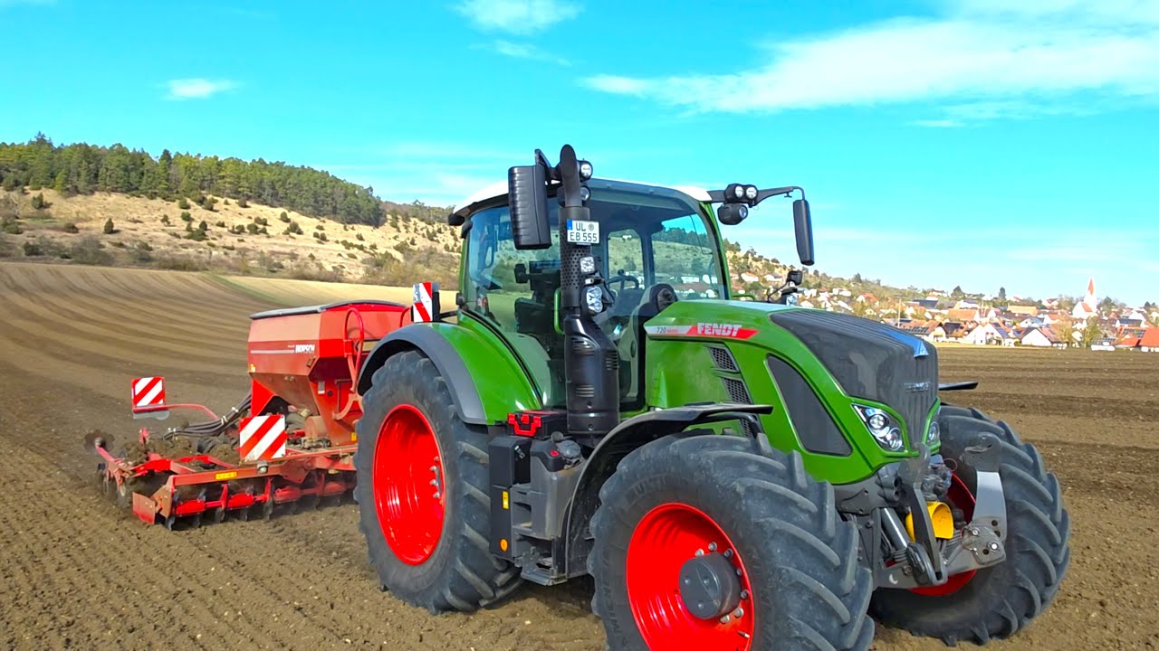 Fendt 720 one Vario GPS gesteuert bei Saat mit HORSCH Pronto 4 DC bei 2025 auf der Schwäbischen Alb