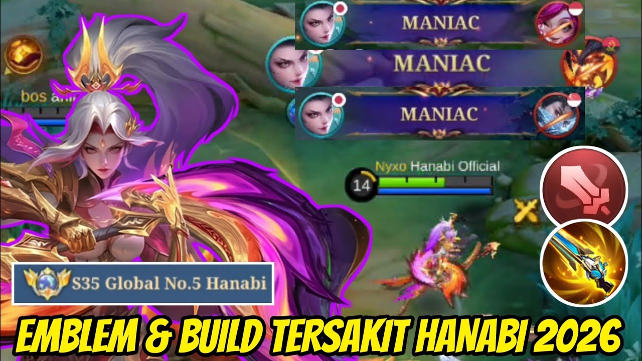 3X MANIAC! SETTINGAN EMBLEM & BUILD HANABI TERSAKIT 2026 - DAMAGENYA GAK NGOTAK! MLBB
