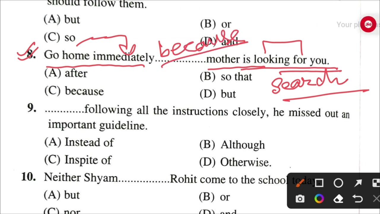 Conjunctions in English | Clause Exercise | Conjunction Objective English Grammar MCQs