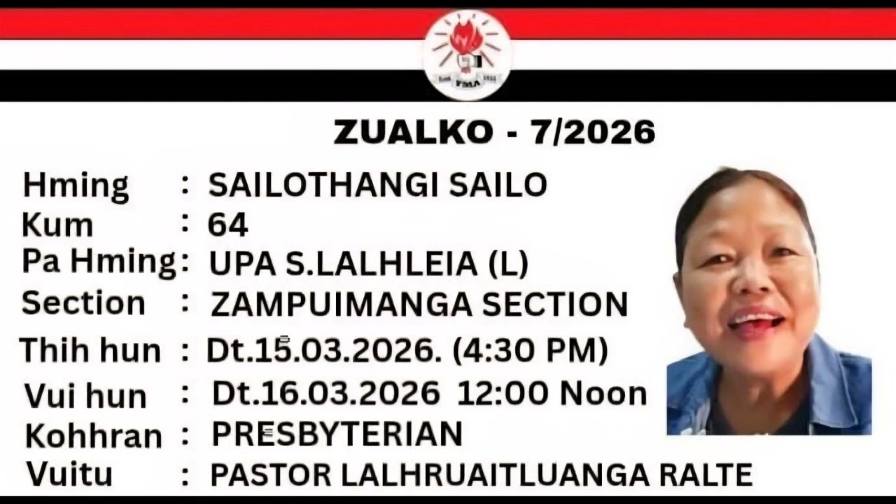 Ka thian St, a chawl ta🌹RTC Lalduhawmi hla phuah chhan Pi Sailothangi Sailo (STi) kan chan ta🌹