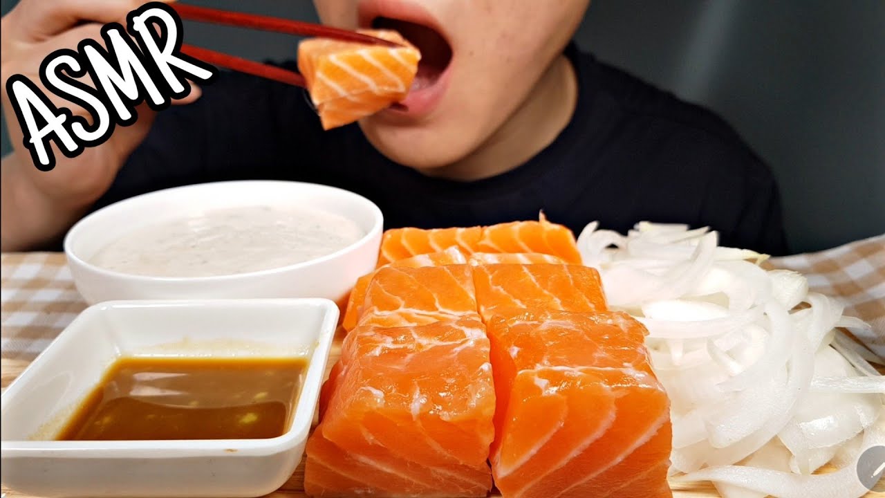ASMR Salmon Sashimi Mukbang 두툼한 연어회 리얼사운드 먹방 Eating sounds Real sounds