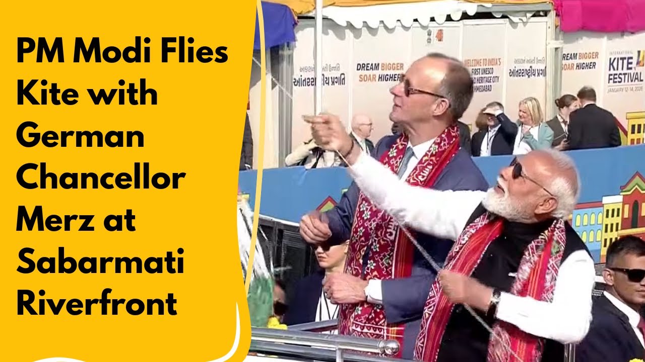 PM Modi at Kite Festival 2026 with German Chancellor Merz in Ahmedabad