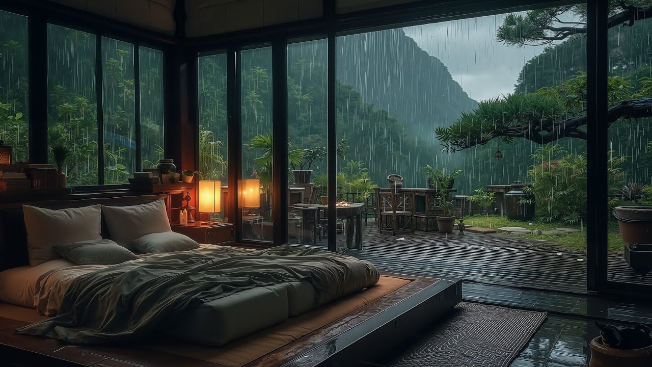 🎹 Relaxing Holiday Ambience with Rain Outside | Calm Piano Music, Light Rain & Thunder for Sleep