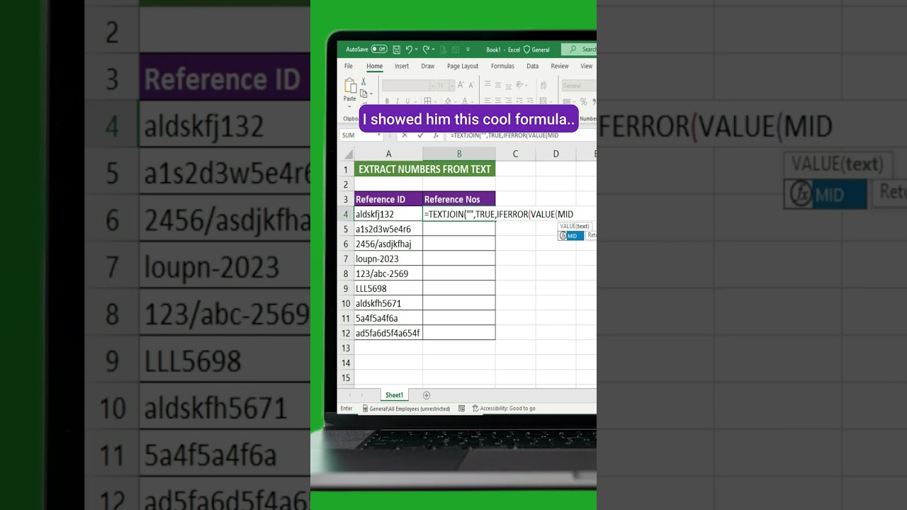 Extract numbers from text, #excel #exceltips #exceltricks