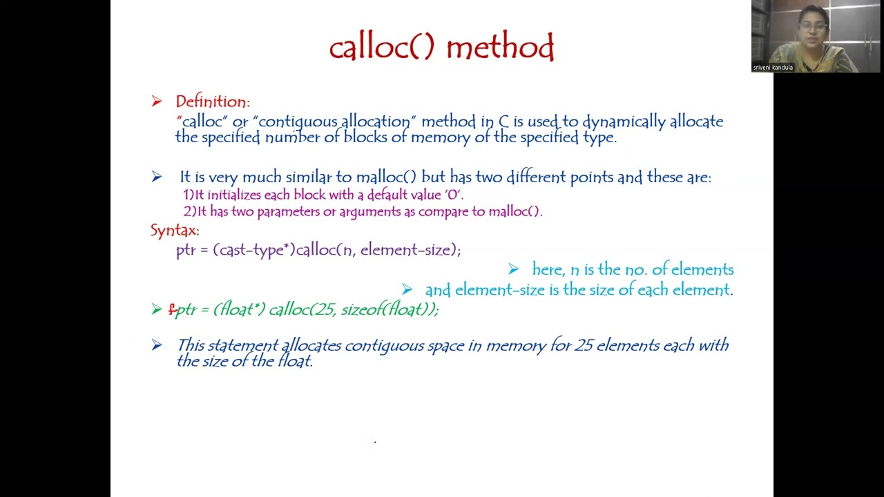 Dynamic memory allocation using calloc() with example