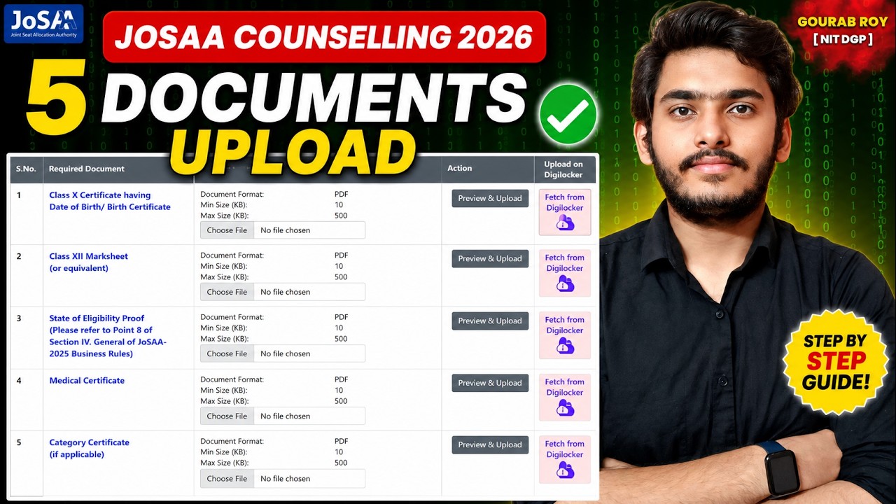 🚨JOSAA DOCUMENT UPLOAD✅ | State of Eligibility Proof | Medical Certificate | JOSAA Counselling 2026