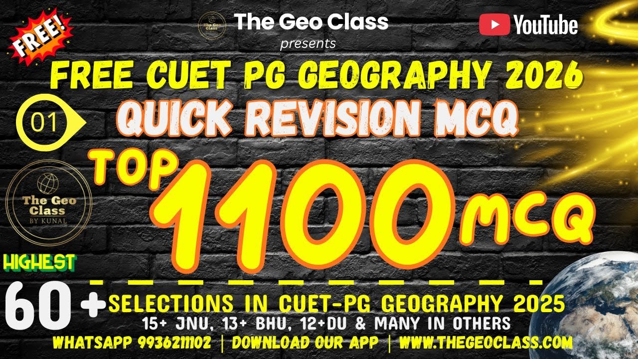 Top 1100 MCQs | CUET PG Geography Free MCQ PYQ Session 1 | MA 2026 | JRF | KVS | NVS |