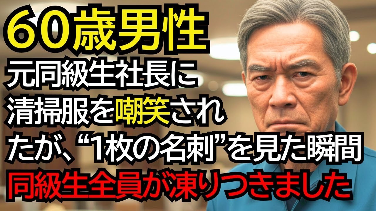 同窓会で清掃員の格好をした同級生を嘲笑う社長。だが、一枚の名刺を見た瞬間、凍りつきました