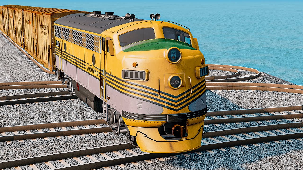 Absolutely Crazy Train vs Incredible Wavy Broken Rails Track Crossing Deepwater | BeamNG.drive