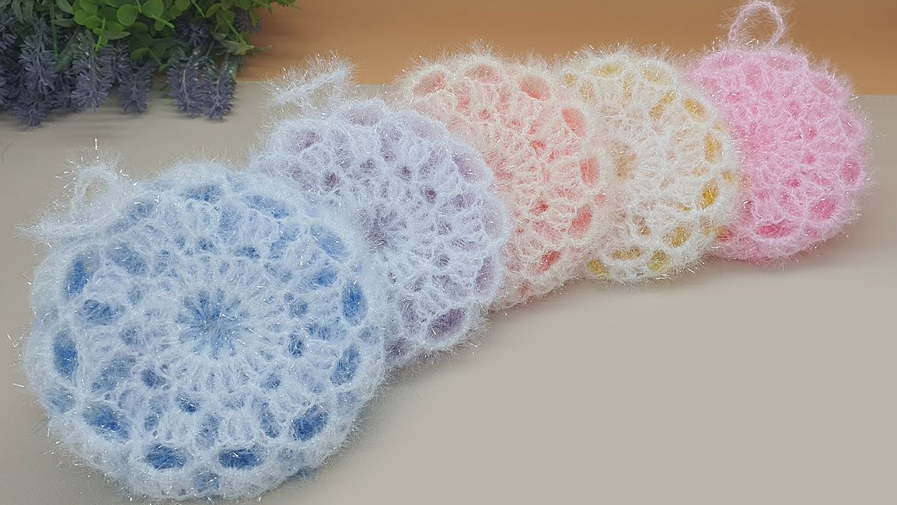 [수세미코바늘] 쉬운 레이스 평면 수세미 뜨기 crochet coaster