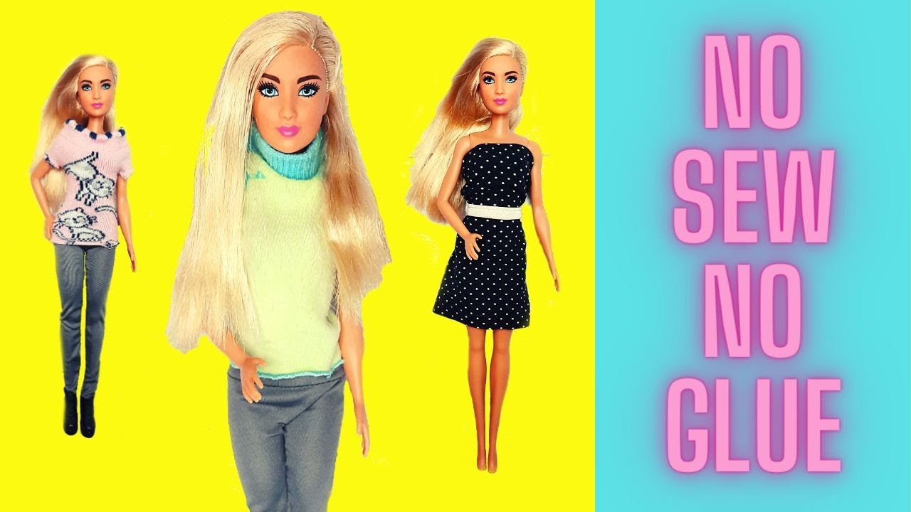 How To Make  Barbie Doll Dresses No Sew No Glue | Making Doll Dresses Easy