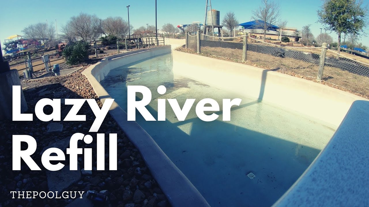 Water Park Lazy River Fill up and Turn Over, Green to Clean