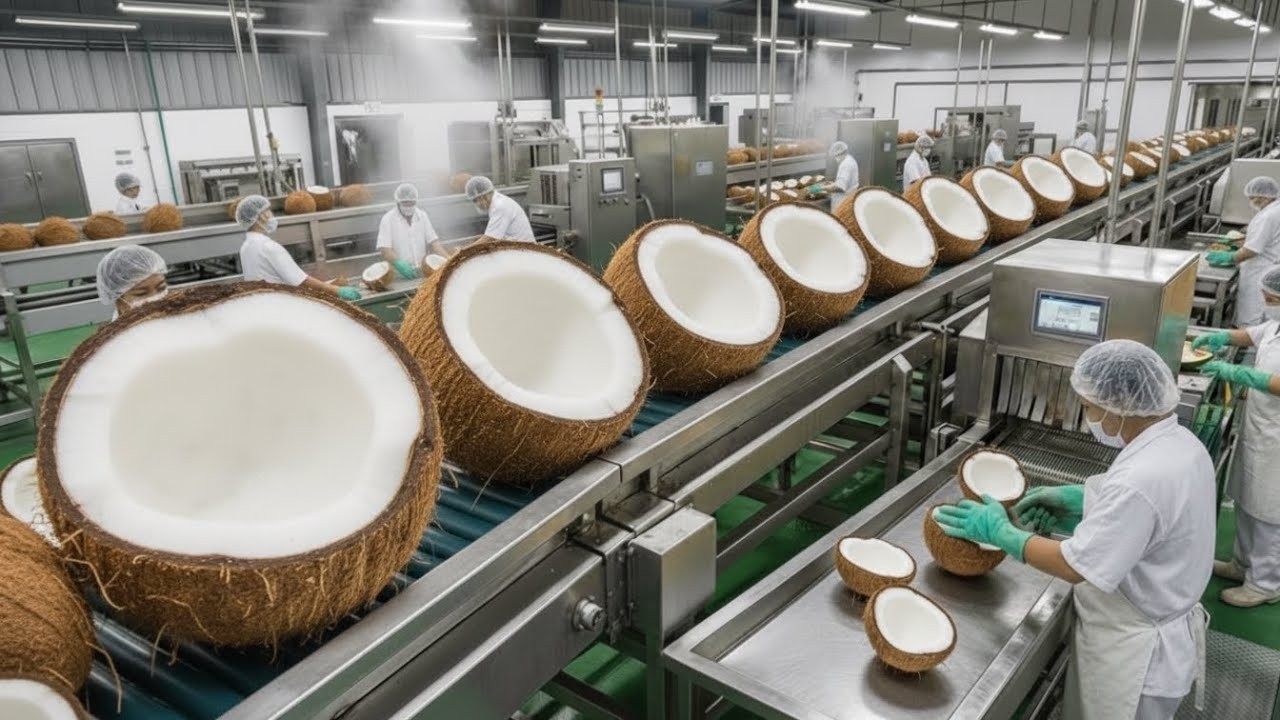 Comment les noix de coco sont transformées en délicieux lait de coco (Processus complet)