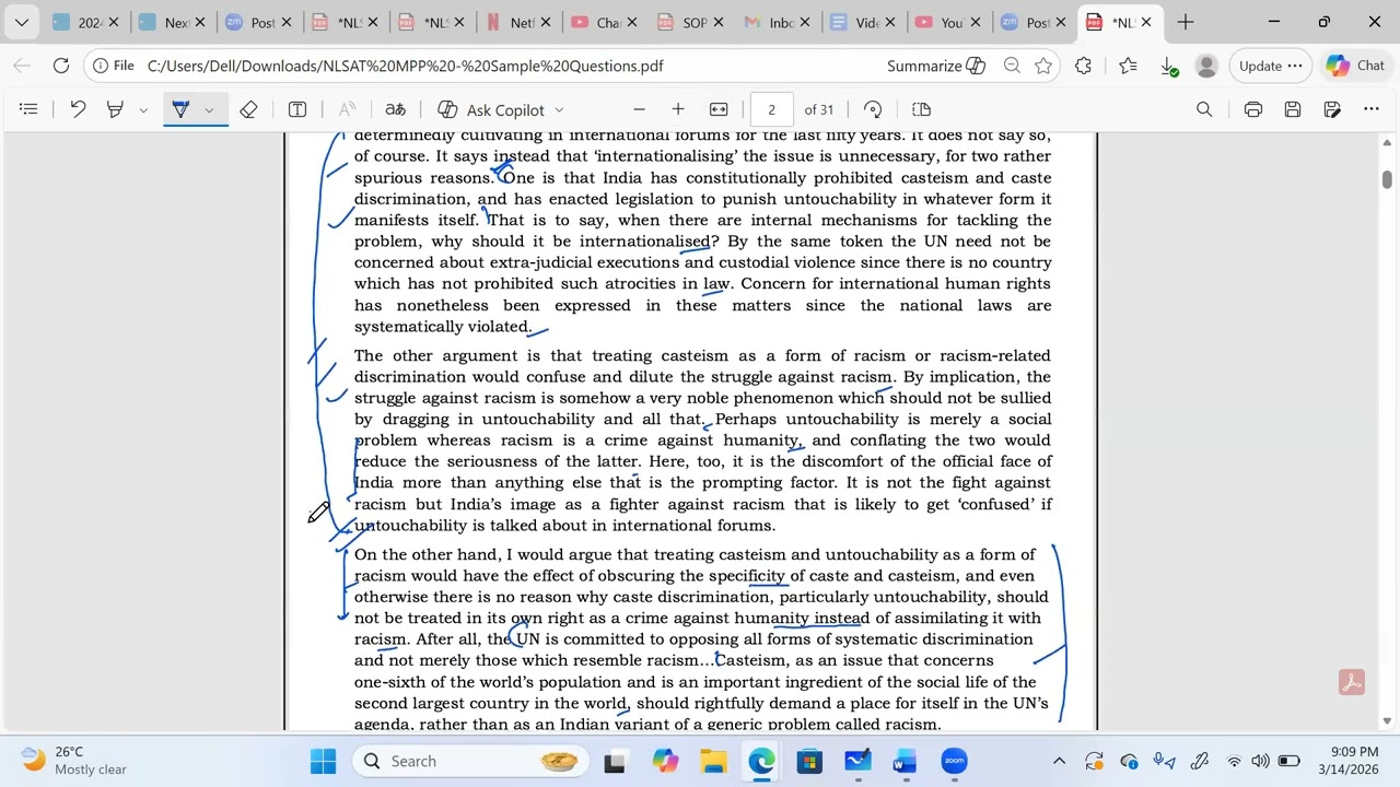 NLSIU NLSAT MPP Part A Sample Paper-1 RC Class 2