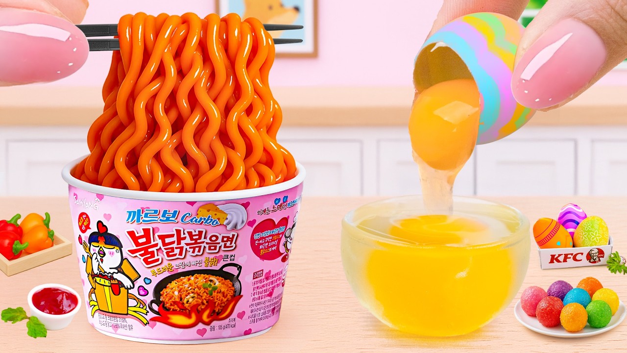 How To Cook Miniature Crispy Fried Fish Rainbow with Spicy Noodles by Tony Mini Food