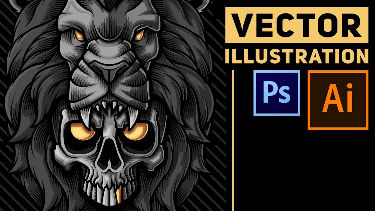 Vector Skull & Lion Artwork - Adobe Illustrator Design