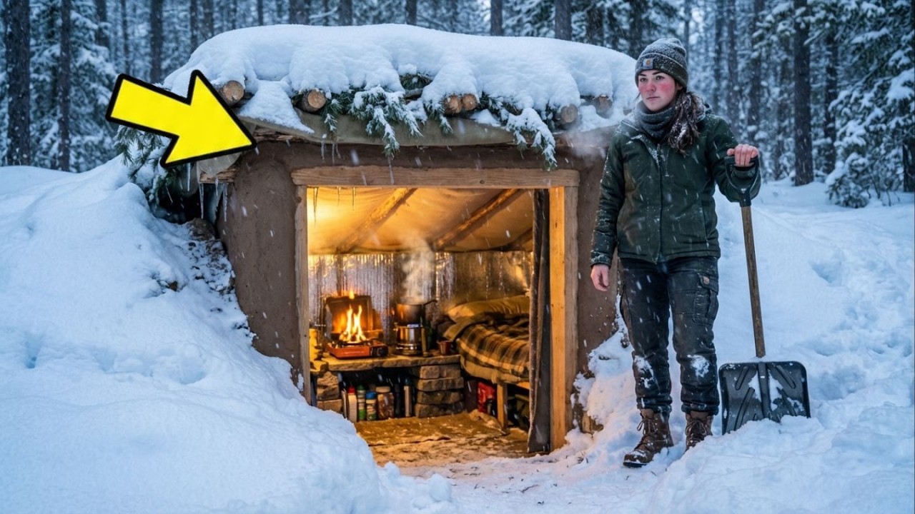 -14°F – Constructing a Modern Underground Bunker – Alone Camping in Fierce Blizzard