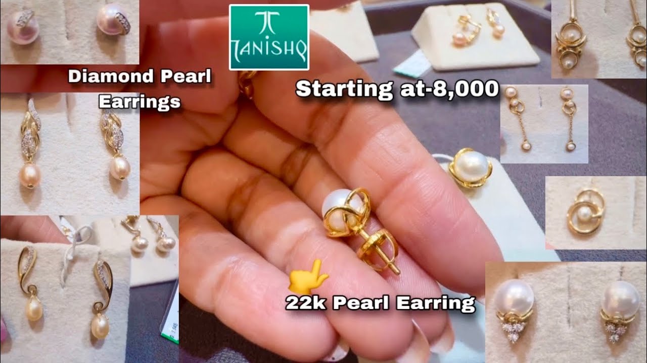 Tanishq 2025 Light weight Diamond Pearl Earrings/Pearl Earrings/Daily wear Gold Earrings/Deeya