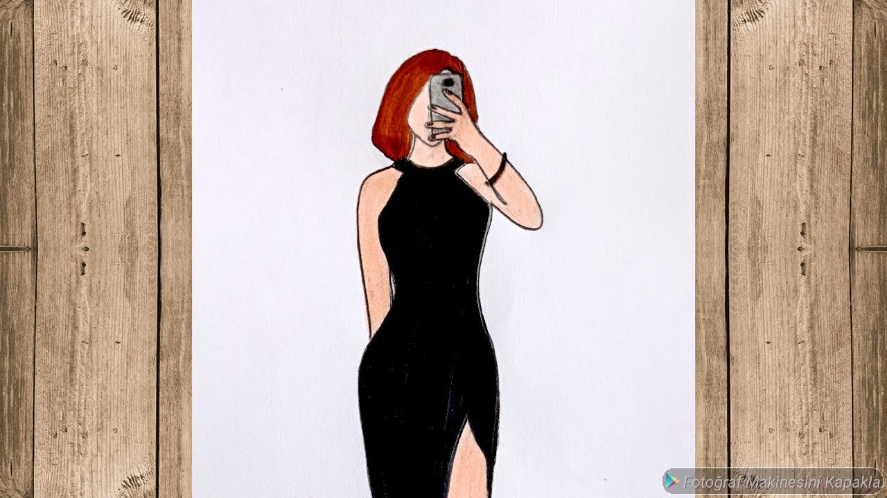 Fotoğraf çeken kızıl saçlı kız çizimi ✍️ Kolay Tumblr kız çizimi ❤️