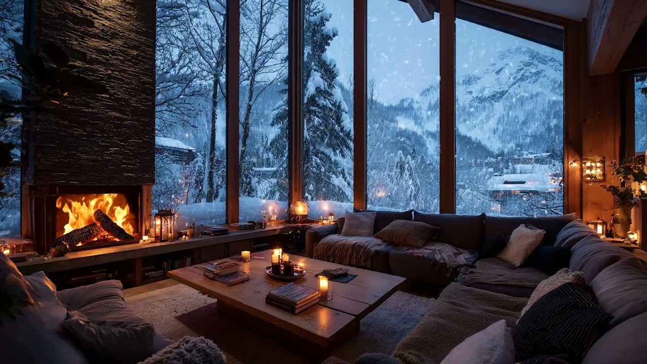 Icy Wind and Crackling Fireplace Sounds for Relaxation, Sleep Aid and Peaceful Winter Mood