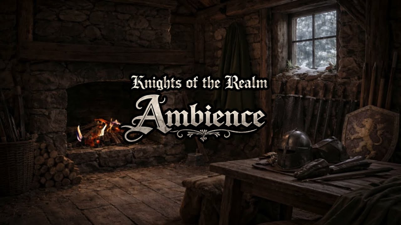 Knight’s Lodge in the Rain | Medieval Fire & Storm Ambience at Dusk