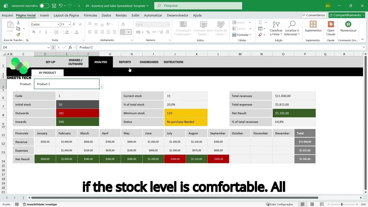 Inventory and Sales Excel Template | Stock Control, Cash Flow & Business Dashboard
