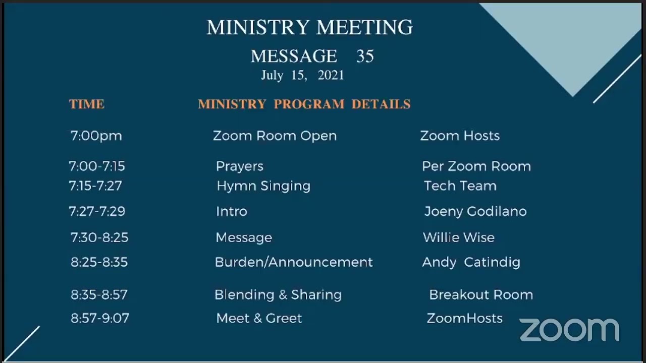 Online Ministry Meeting (July 15, 2021)