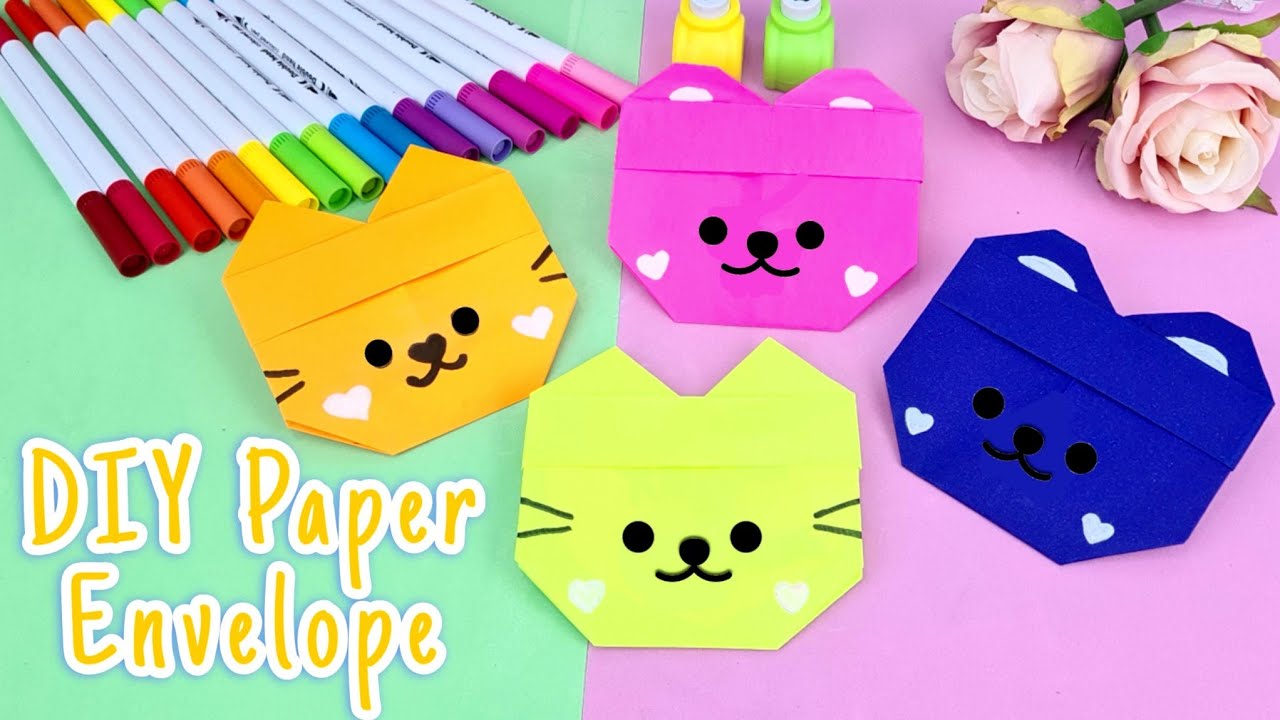 Diy Paper Envelope | Origami Paper Cat and Bear | Let's make origami paper bear and cat envelopes!