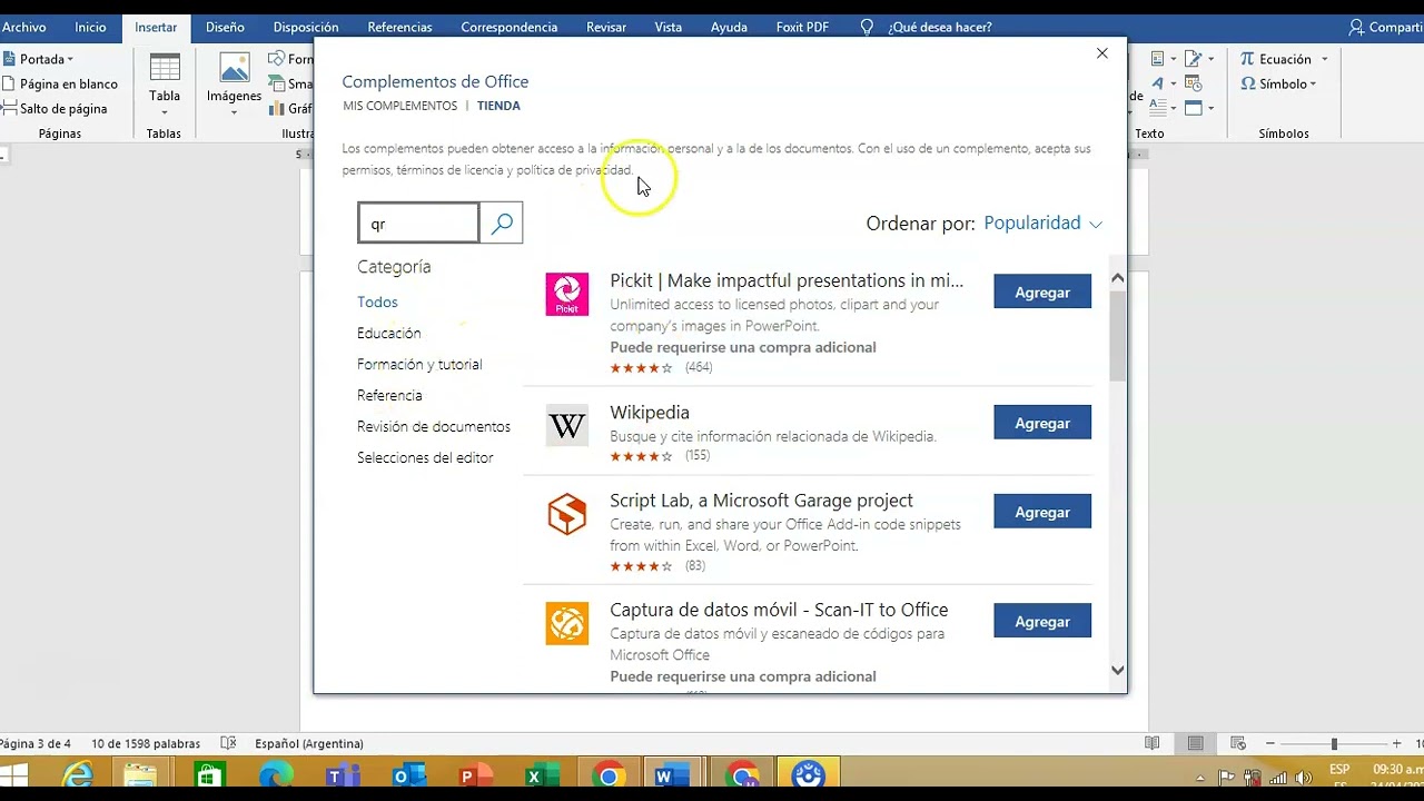 Crear código QR en Word