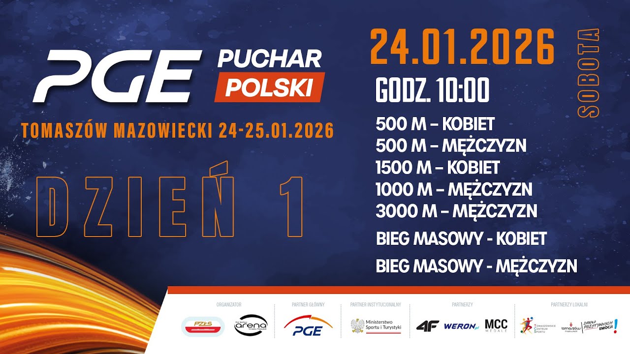 PGE Puchar Polski w łyżwiarstwie szybkim - Tomaszów Mazowiecki / LIVE / Dzień 1 [24.01.2026]