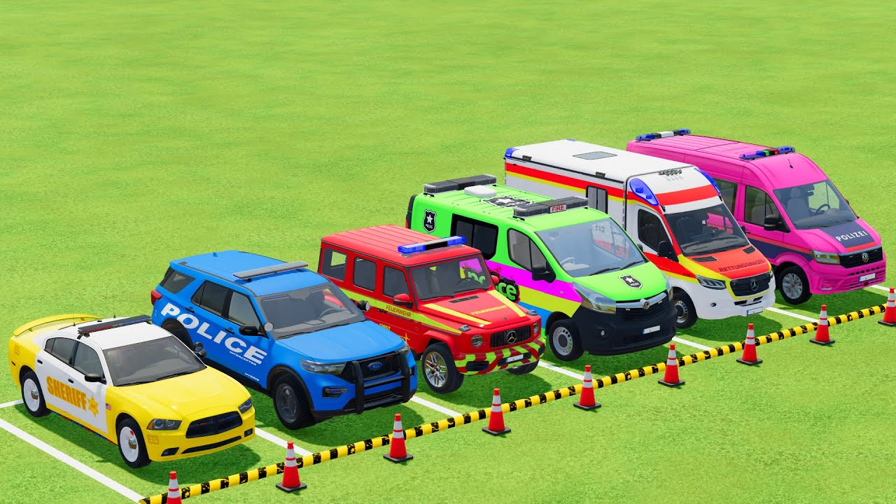 TRANSPORTING POLICE CARS, FIRE DEPARTMENT, AMBULANCE VEHICLES WITH TRUCKS ! Farming Simulator 22 #95