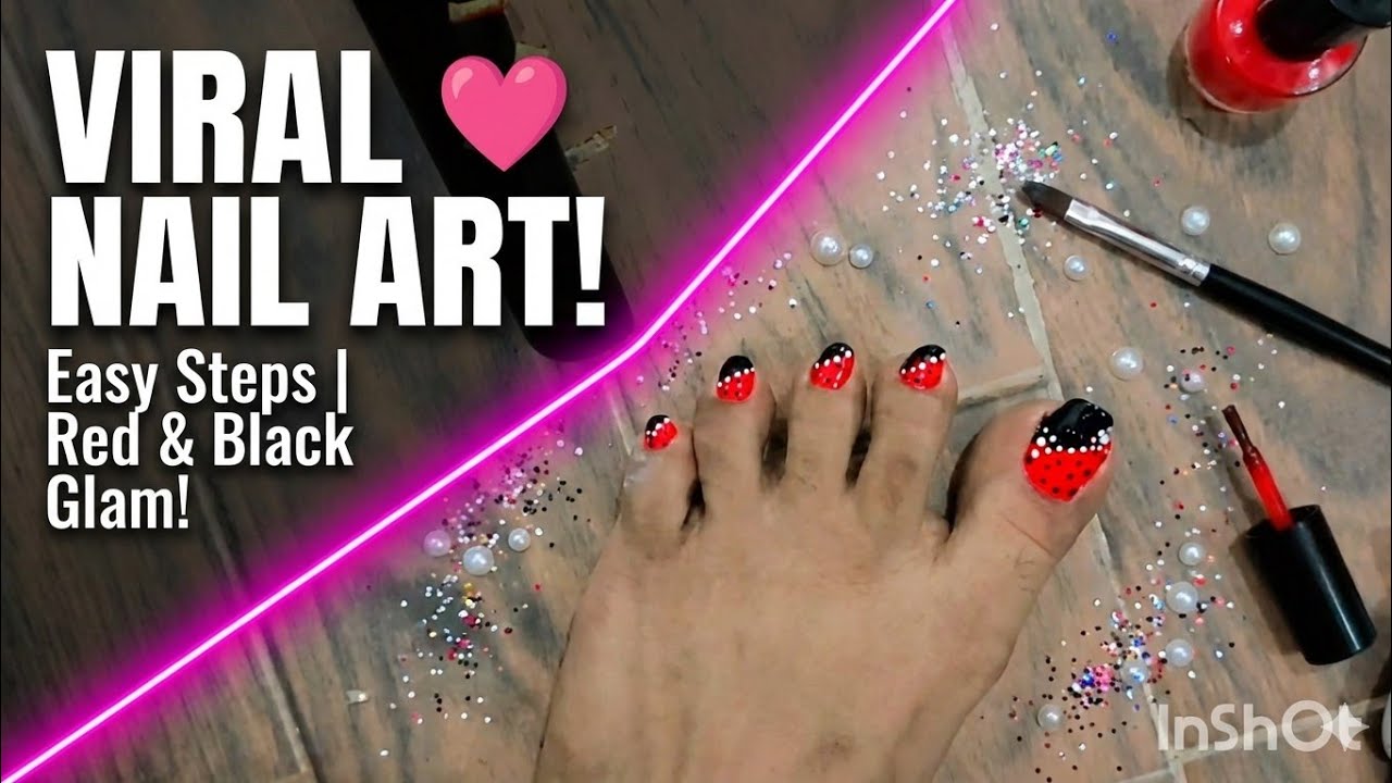 Simple red ♥️ & black 🖤 nail 💅 art #trending 