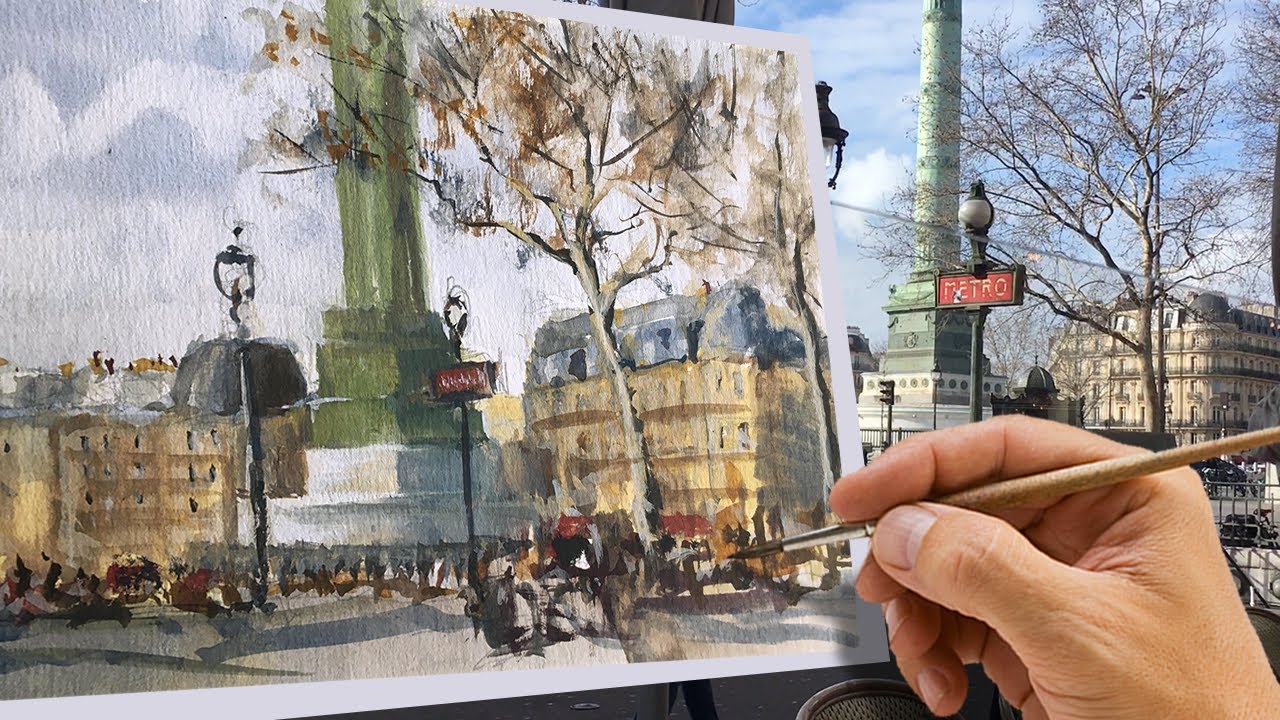 Gouache rapide à la terrasse d'un café parisien /A quick gouache on the terrace of a Parisian café