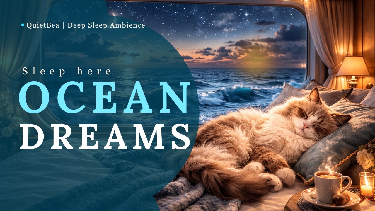 Ocean Waves for Deep Sleep 🌊 | 12 Hours Night Sounds with Bea 🐾 Cozy Cabin Ambience