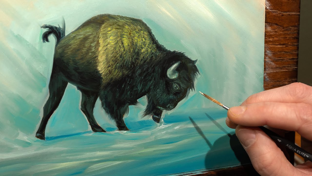 Oil Painting Time-lapse - Bison, Wildlife Study