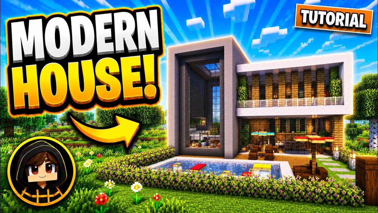 Minecraft⛏️: How to Build a Resort Style Modern House – Tutorial🏝️