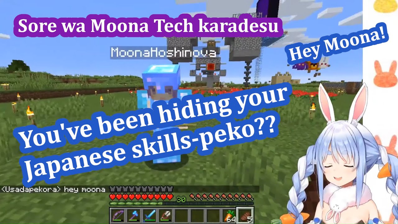 Pekora is impressed by Moona's Japanese 【Hololive/Eng Sub】【Minecraft】