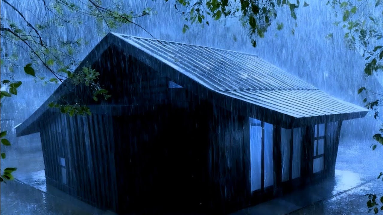 Break Insomnia in 3 Minutes with Torrential Rain & Strong Thunder on the Worn Tin Roof in the Night