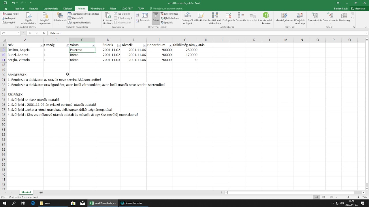 Excel alapok 01: Rendezés, szűrés