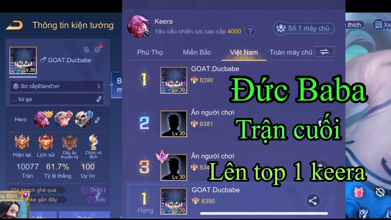 Đức baba trận cuối lên top 1 keera