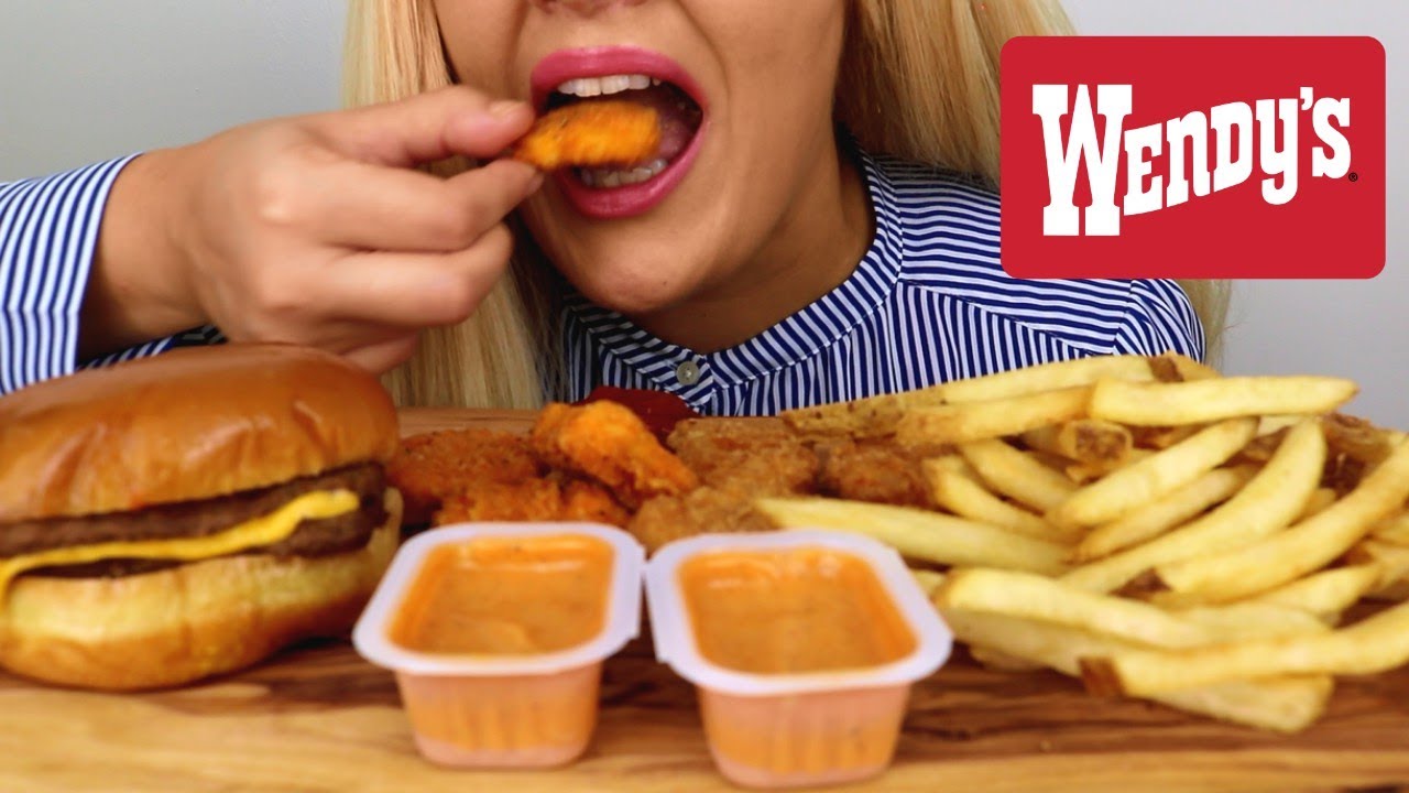 WENDY'S CHEESEBURGER, SPICY NUGGETS AND FRENCH FRIES ASMR MUKBANG (NO TALKING)